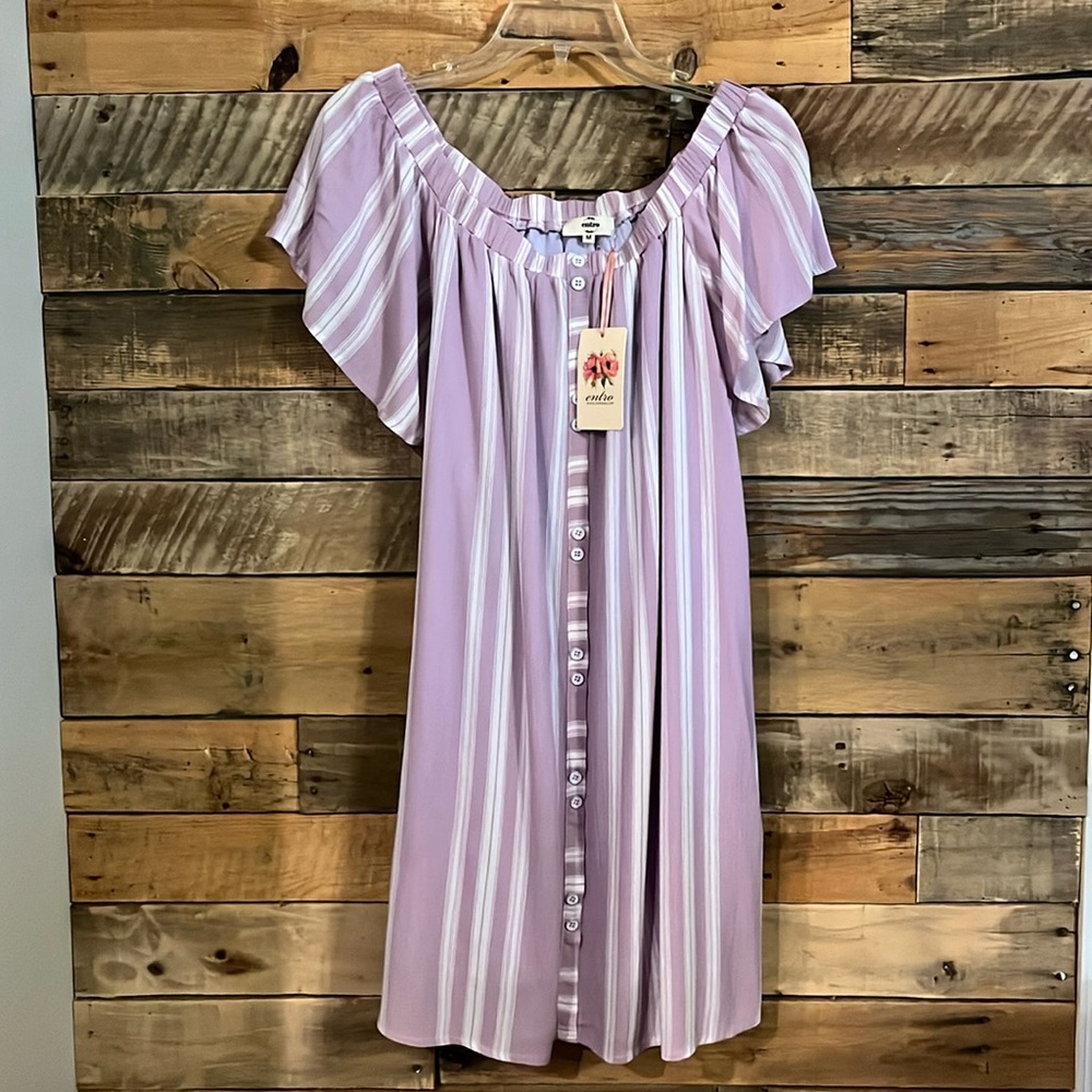 Dress lavender purple stripes off shoulder entro NWT